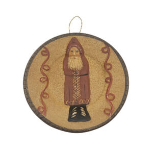 Vintage Christmas Folk Art Santa Pottery Small Plate Dragon House Wall Ornament
